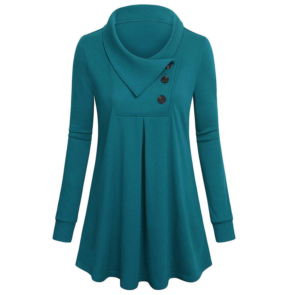 Women's Solid Color Button Long Sleeved T-shirt Loose Pullover Top