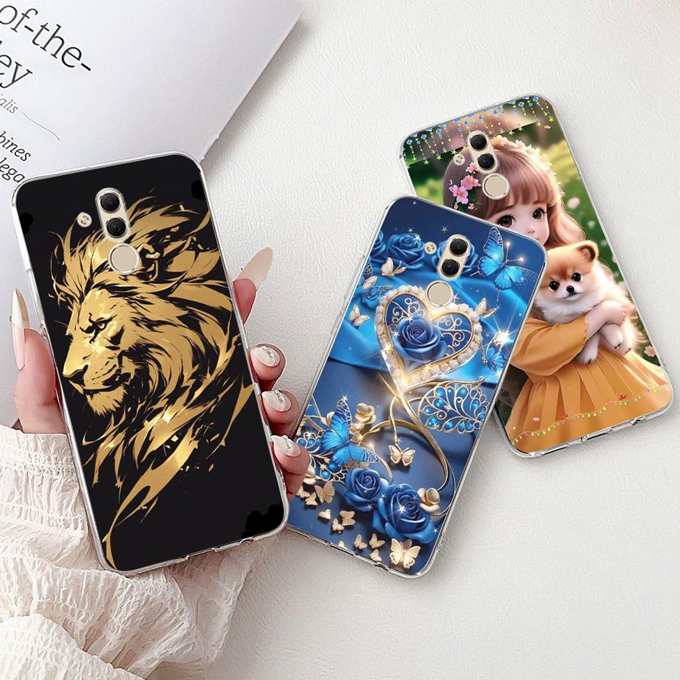 Clear For Huawei Mate 20Lite SNE-LX3 INE-LX2 Back Cover For Huawei Mate 20 Lite Case Cute Cartoon Cat Luxury Flowers Funny Funda