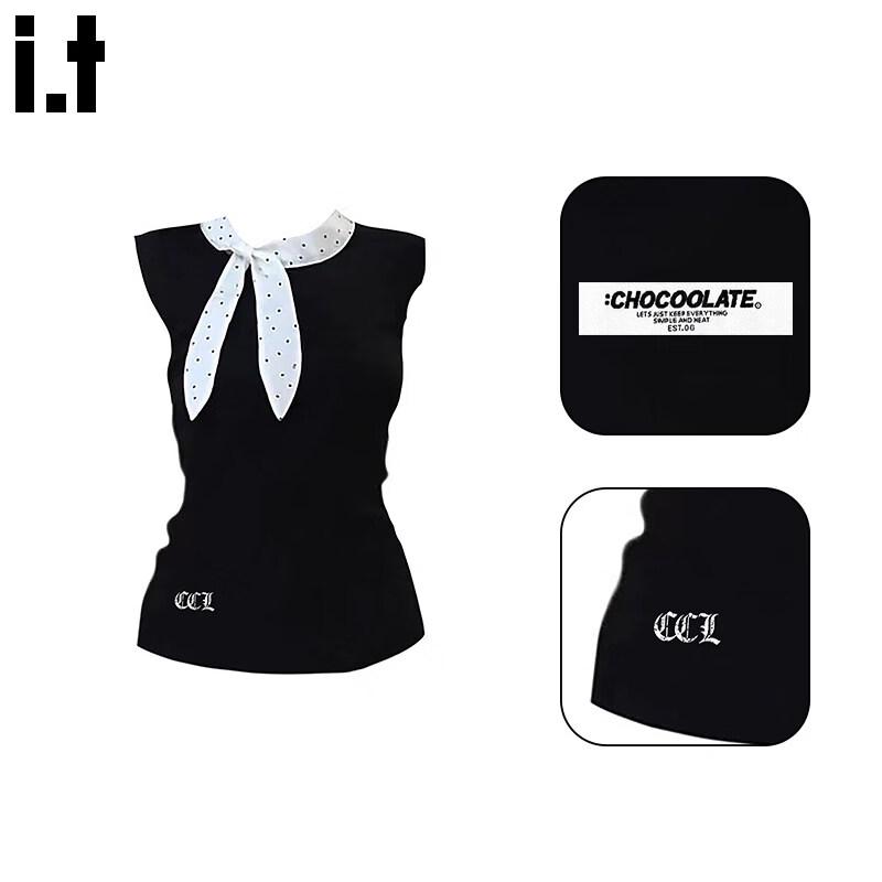CHOCOOLATEit Women s Cotton Polka Dot Bow Sleeveless T-Shirt L