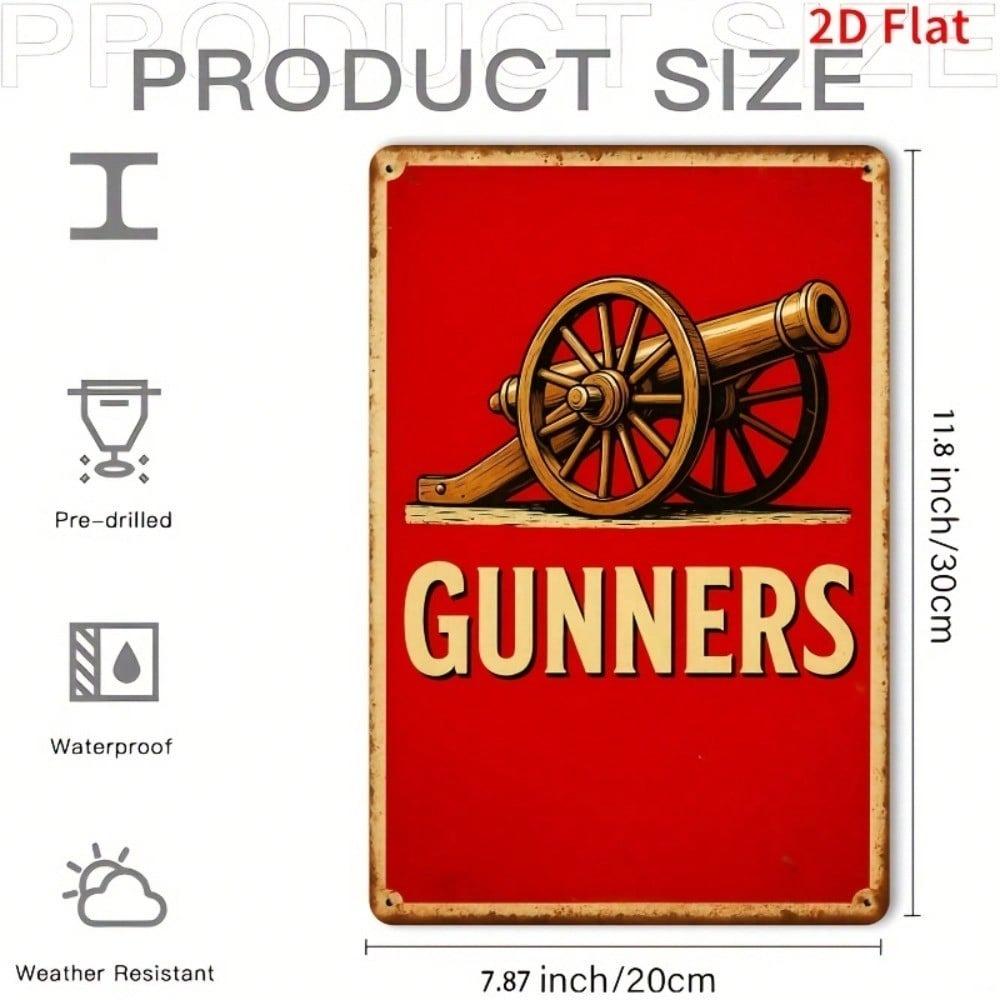 Vintage Metal Gunners Sign 8x12 Inch Rustic Tin Wall Art Red Black Decor