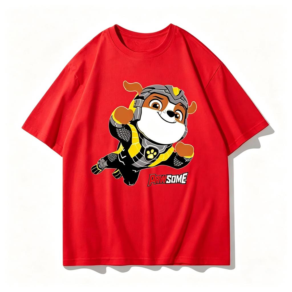 Paw Patrol Chase kids T-Shirts "POWER! Ready for Action" Graphic T-Shirt Chest Print White Unisex Crew Neck Short Sleeve