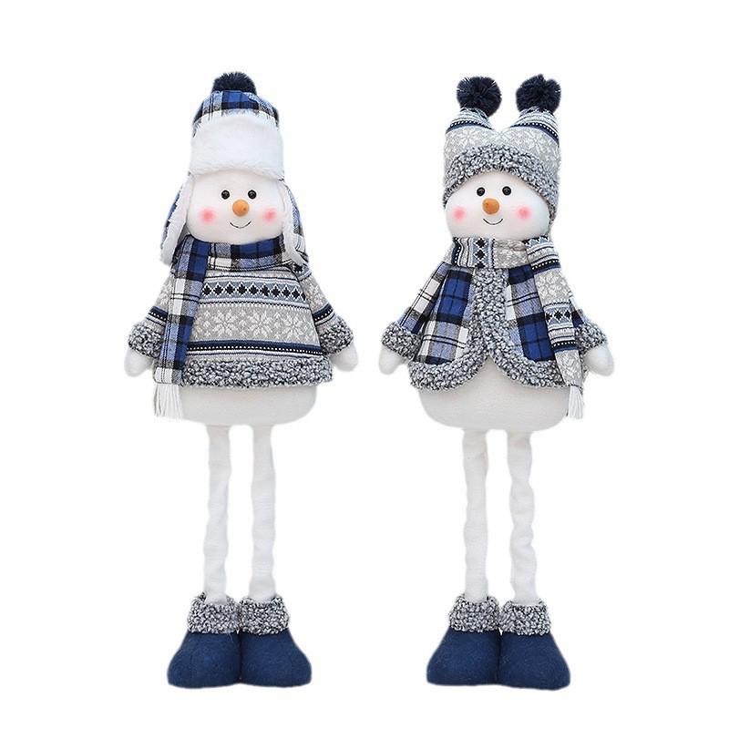 Blue Telescopic Snowman Plush Doll Christmas Decoration