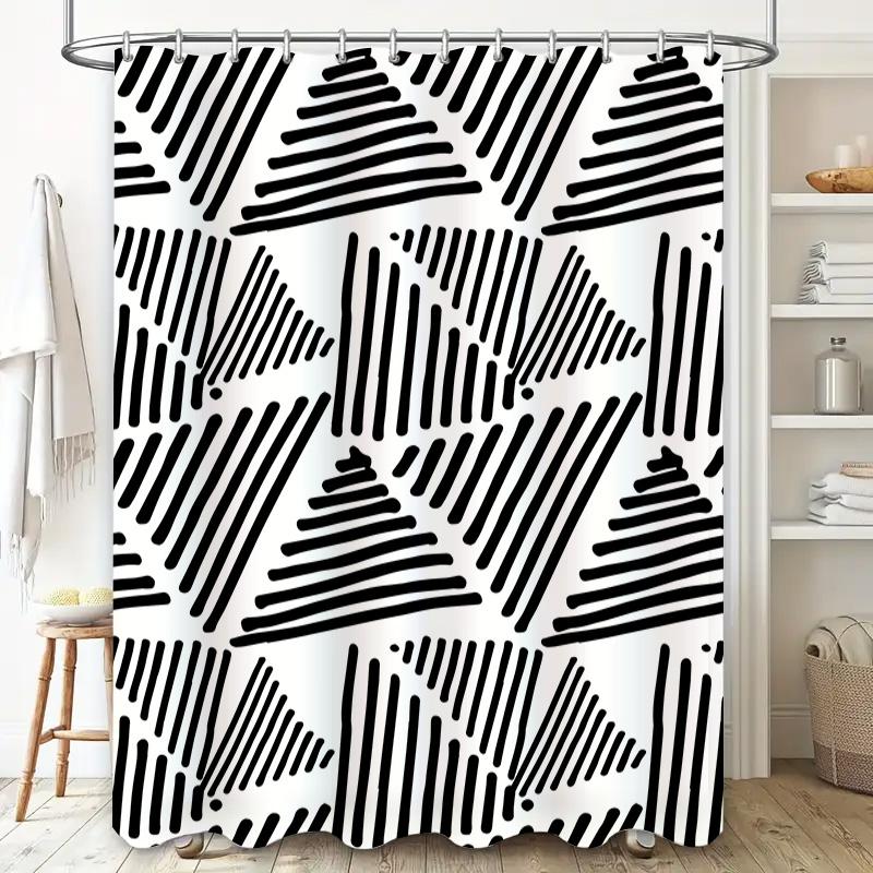 Black and White Striped Bath Shower Curtain Home Decor DIY Pattern Modern Waterproof Fabric Bathroom Decor 3D Printing Black Whi