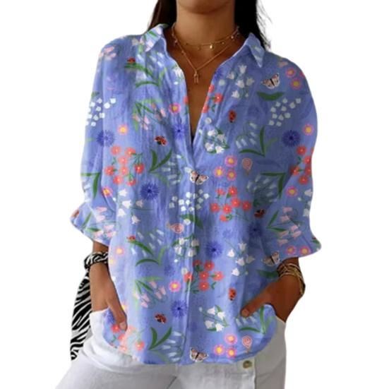 

Женская рубашка Лацкан Длинный рукав Пуговицы Планка Рубашки Топы Цветочный узор Обычная посадка Повседневная рубашка Работа Повседневная жизнь Вечеринки Рубашка S синий