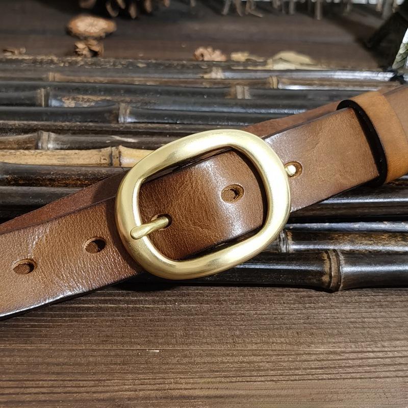 

Женский кожаный ремень в корейском стиле, винтажный мятый модный латунный ремень с пряжкой из натуральной кожи, новый универсальный джинсовый ремень из чистой воловьей кожи 115cm