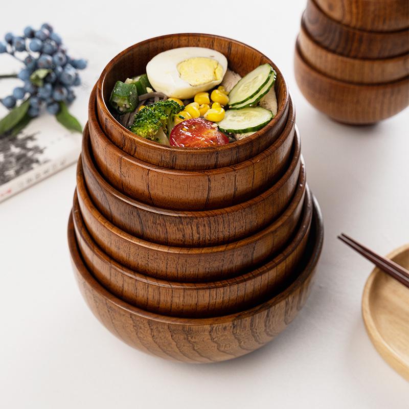 Japanese Sour Jujube Wood Ramen Bowl - Anti-scalding Instant Noodle and Rice Bowl for Kids, Wooden Tableware for Soup, Household Bowls and Plates