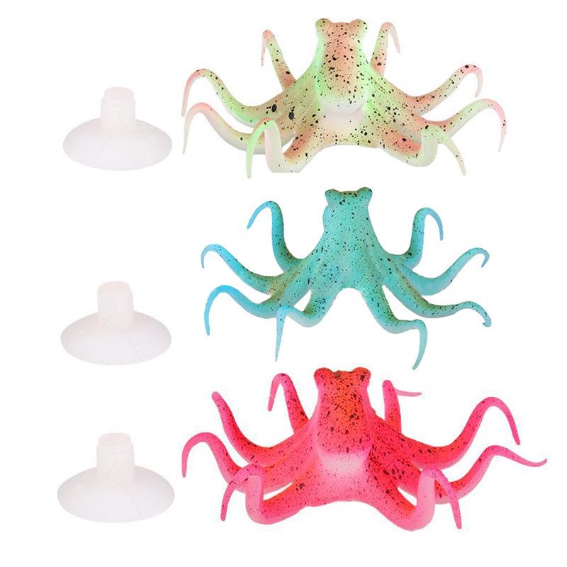 Fluorescent Marine Aquarium Decoration: Octopus, Pufferfish, Squid & Angelfish красный
