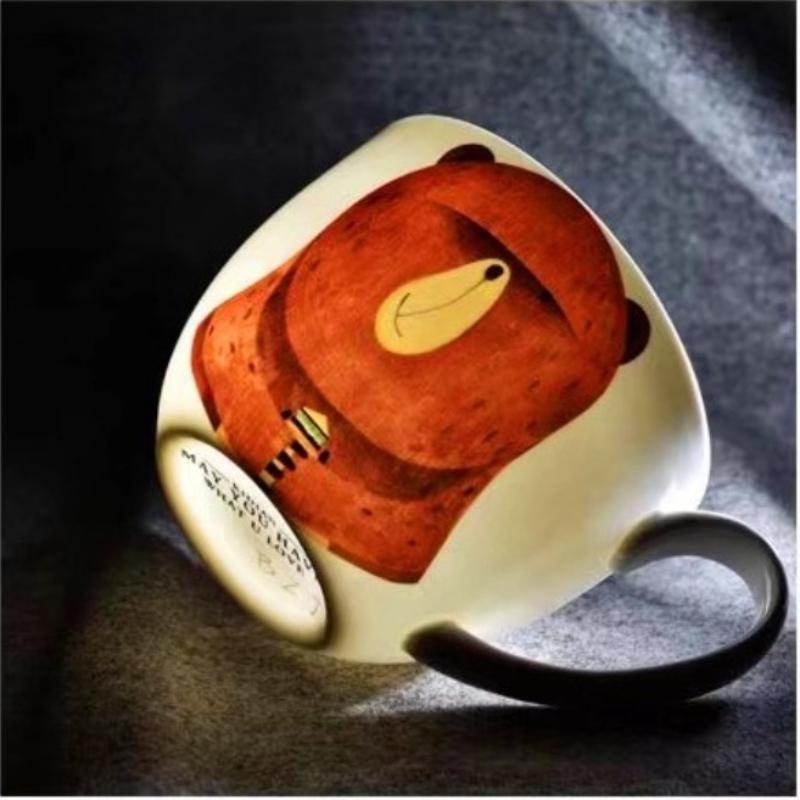 600ml Velkokapacitní keramický hrnek slon s víčkem a lžičkou – Roztomilý zvířecí design Snídaňová miska, Miska na ovesnou kaši, Šálek na kávu