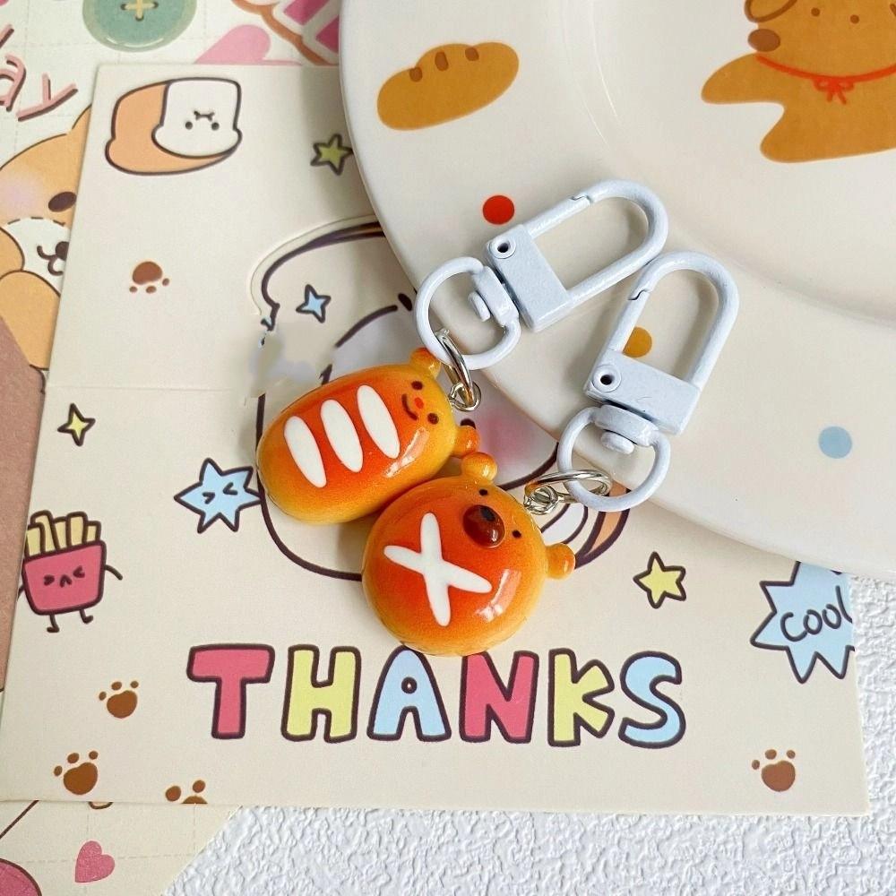 Korean Style French Bread Bear Keychain Trinket Key Ring Cute Cartoon Pendant  Women