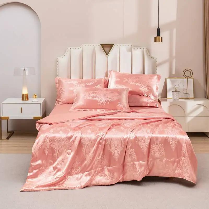 2025 New Light Luxury Silky Jacquard Summer Quilt Solid Color Simple Summer Quilt Four-piece Set Smooth and Machine Washable