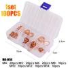 100pcs Red Copper Oil Drain Plug Gasket Kit M4-M14 Universal Car Engine Oil Pan Leak Prevention O-Ring Sealing Washers Auto Part