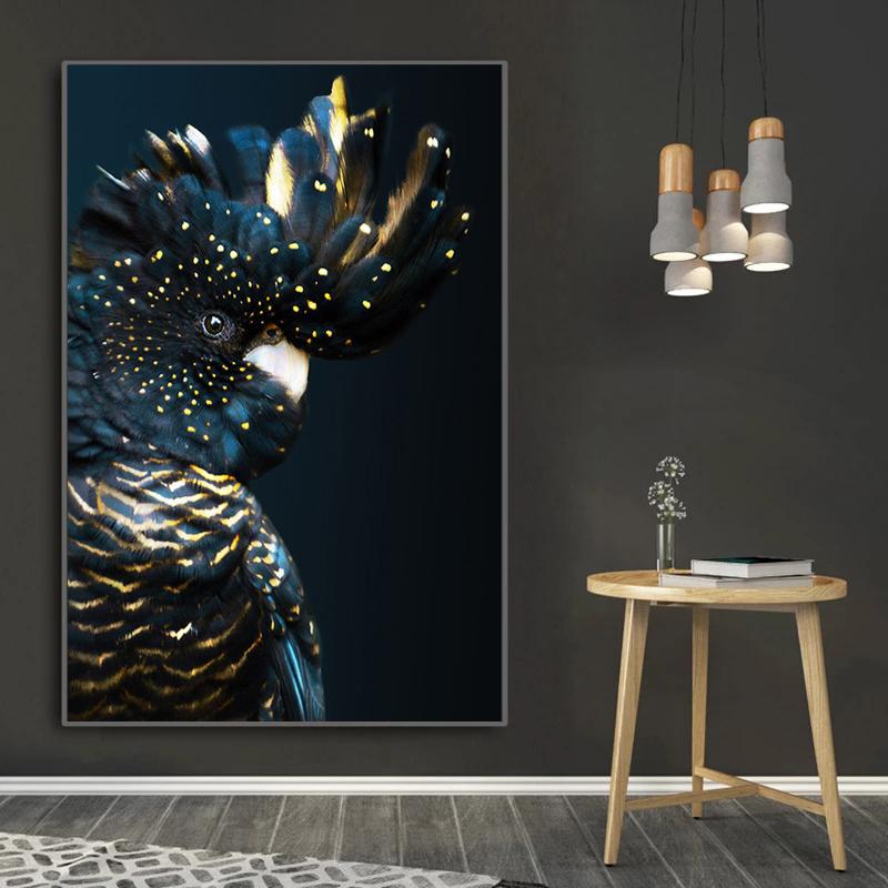 Nordic Animals Blue Parrot Poster Black Bird Wall Art Pictures Canvas Painting Posters and Prints for Living Room Home Decor No Frame