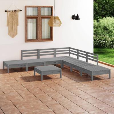 Vidaxl 8-Cz. Garden Lounge Furniture Set, Grey, Pine