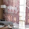 Om de zăpadă de Crăciun Scenă de zăpadă Casă roz Fereastră Perdele din tul pentru sufragerie Bucătărie Decor Craciun Perdele din voal transparent