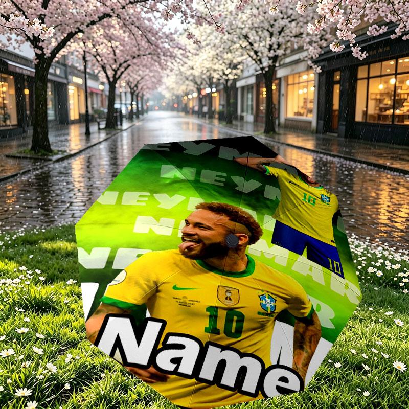 Custom Name Personalized Neymar Jr Print Umbrella, Auto Open Close, 8‑Rib Sturdy Frame, Commute Camping Hiking Use, Birthday Gift