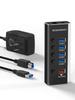 ROSONWAY USB Hub with Power 4 Port USB High Speed Expansion 1 Fast Charging Port USB AC Independent Switch Supply, Aluminum, 3.0 + Hub, Self-Powered,