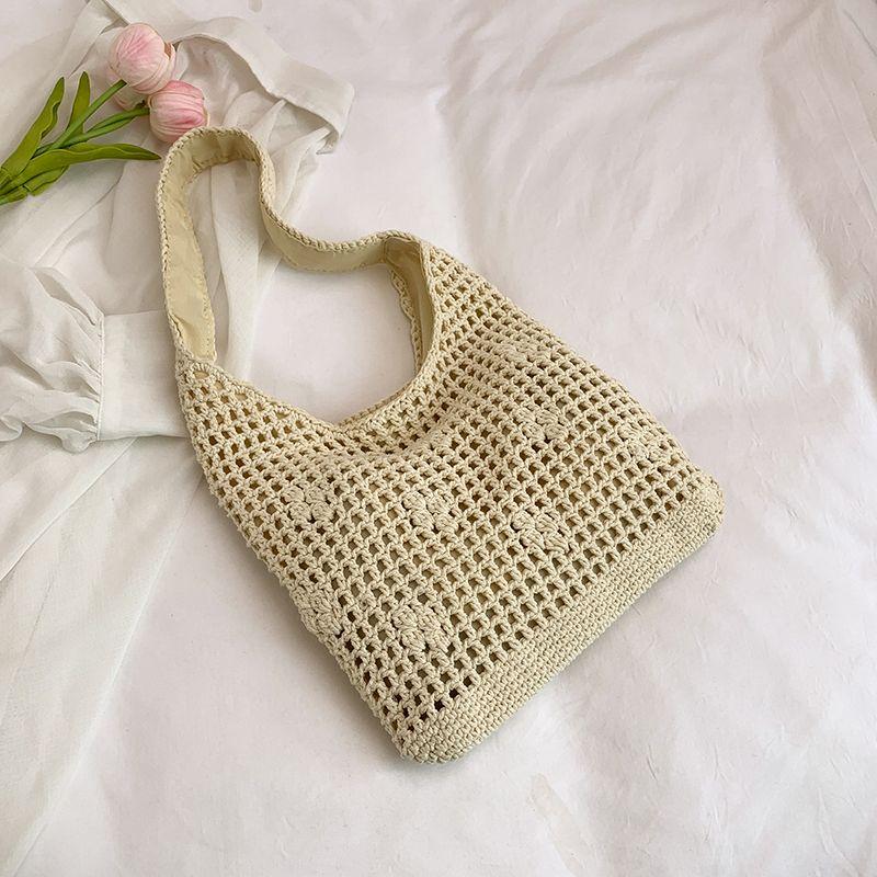

Полая плетеная большая сумка Женская 2025 Новая модная сумка-тоут под мышкой для поездок на работу Летняя пляжная сумка для отпуска на море Beige