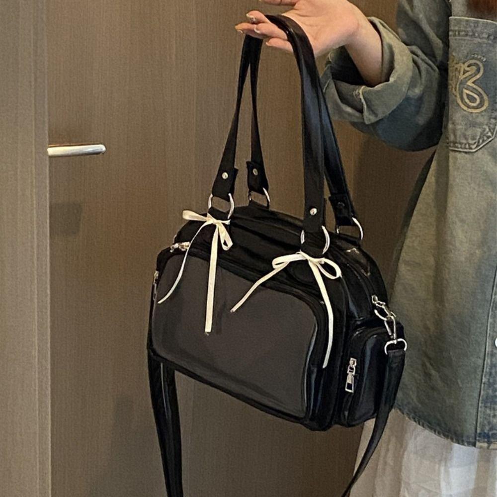 JK Borsa a Tracolla con Tasca Trasparente Stile Preppy Bambola di Cotone Ita Bag Quadrata Itabag Borsa per Piccoli Oggetti