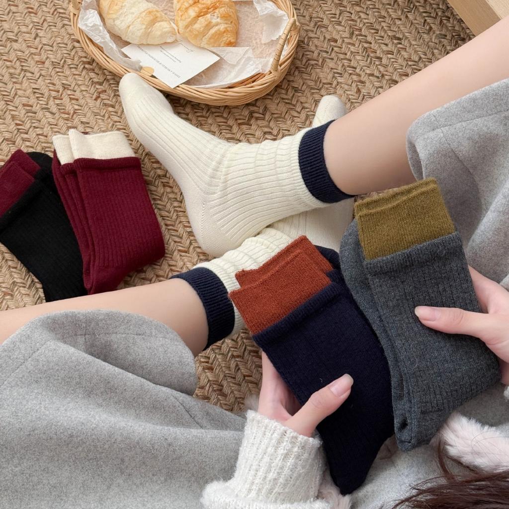 Autumn And Winter Warm Stacking Socks Children Vertical Pattern Thin Double Luo Mouth Medium Tube Calf Socks Ins Tide Breathable Boneless Cotton Socks