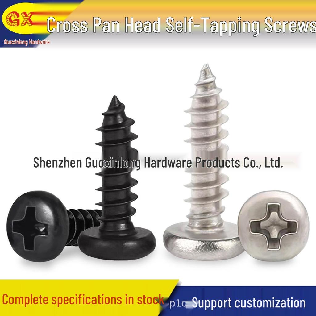 Cross Pan Head BA2.3 M2.6 M3 Self-Tapping Screws, Nickel-Plated Carbon Steel, Black Pointed Tail, Sizes 5/6/8/10.