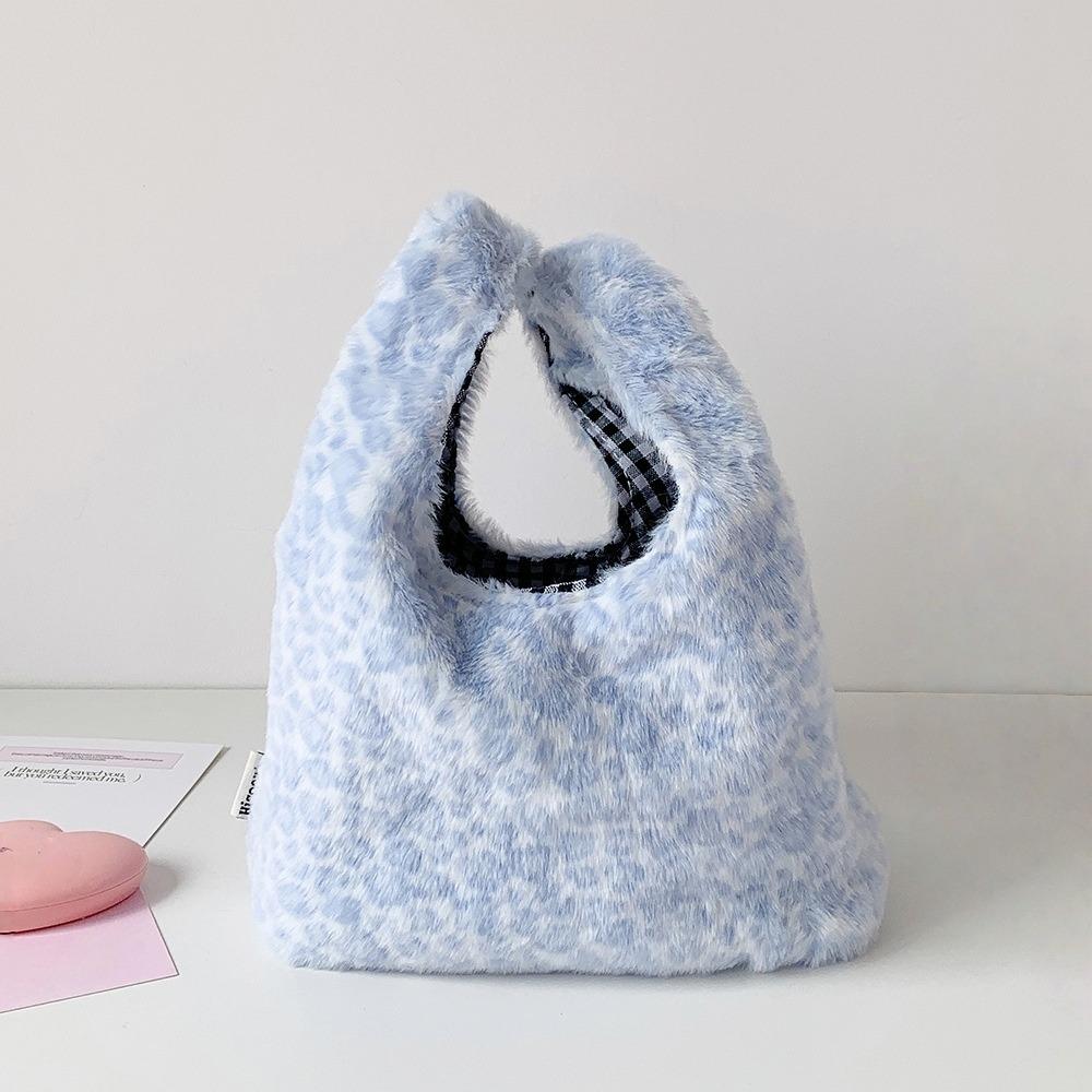 Storage Leopard Print Plush Handbag Tote Bags Hand Purses Korean Underarm Bags Flower Pattern Leopard/Stripe Fluffy Storage Bag