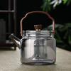 Smoky Grey Borosilicate Glass Teapot with Walnut Handle