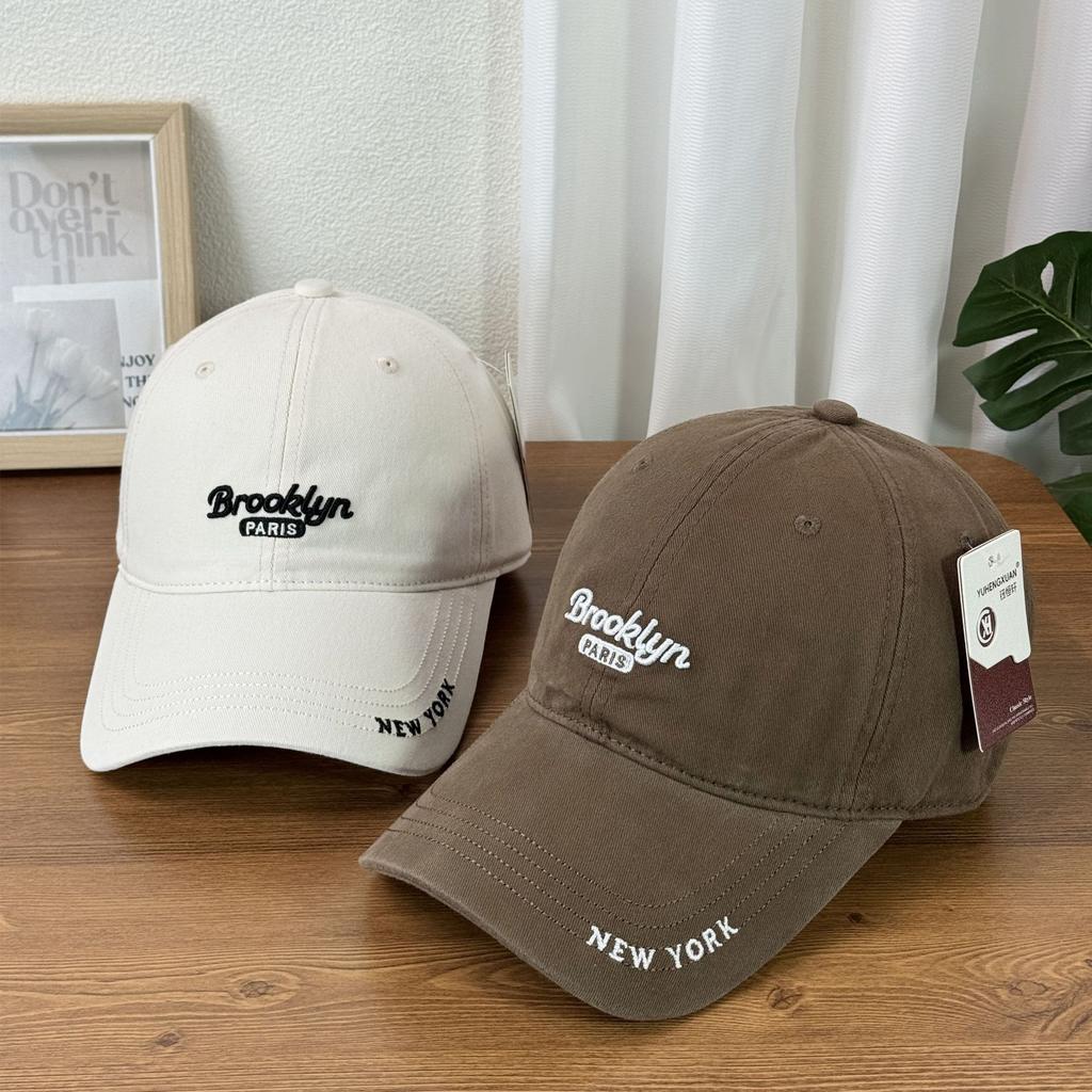 Fashion Hat American retro big head circumference letter embroidered baseball cap women's washed cap showing face small wide brim soft top hat