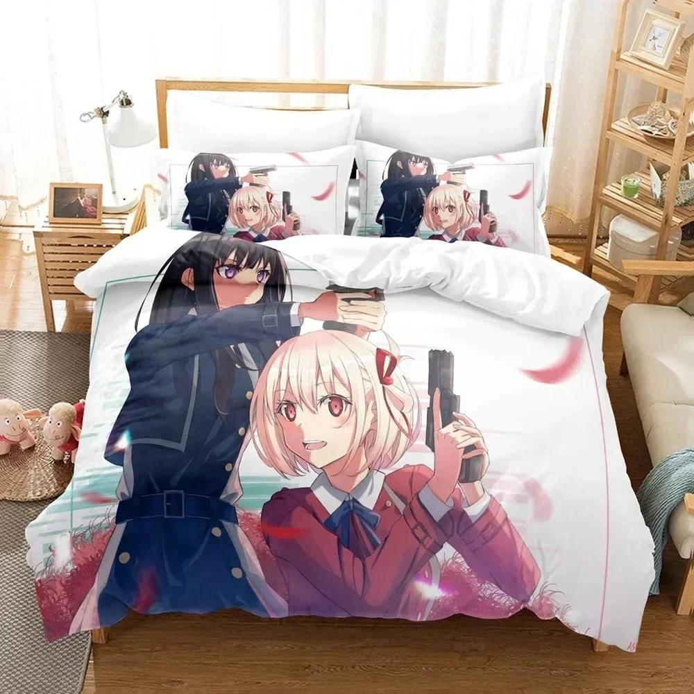 3D Print Anime Lycoris Recoil Bedding Set Printed Bed Set With Pillowcase Bed Duvet Cover Soft Queen King Size Bedclothes Home