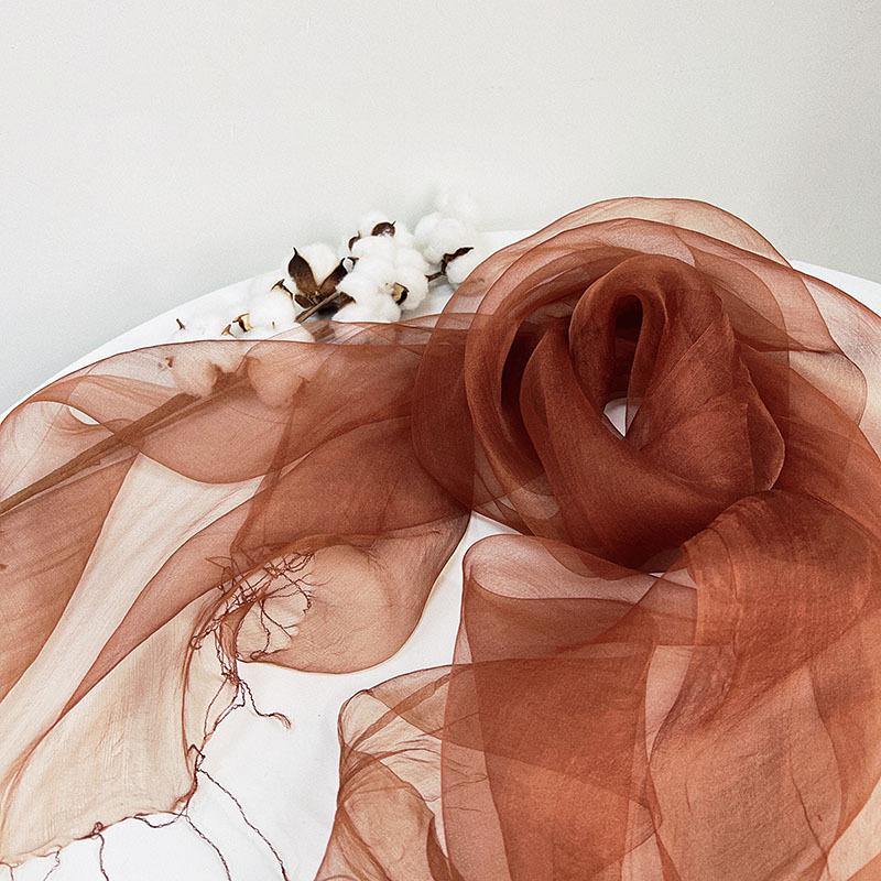 Silk Scarf Women'S Mulberry Silk Solid Color Versatile Summer Scarf Thin Sunscreen Outer Shawl Yarn Brown