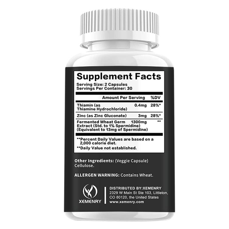 Wheat germ extract capsules, 1300mg high content, combined with vitamin B1 and zinc, antioxidant support, suitable for both men and women.