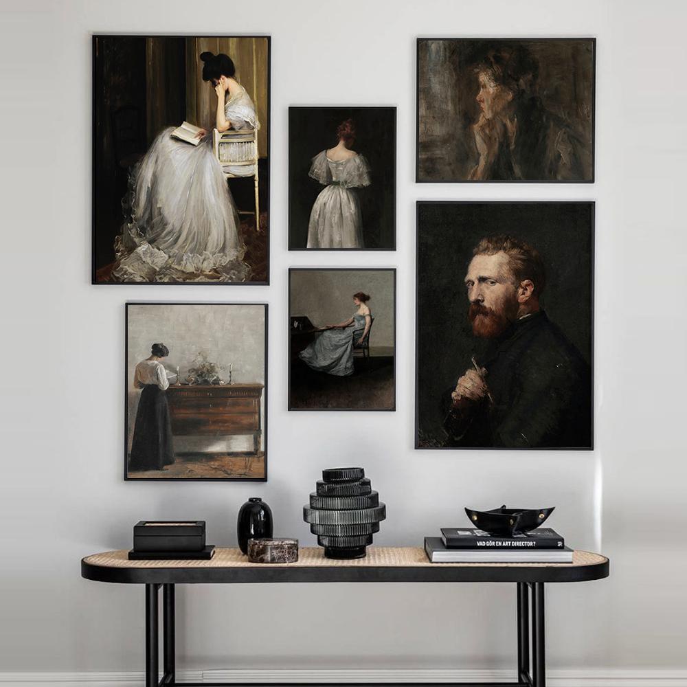 Vintage Portrait Frau liest Innenszene Malerei Leinwand Poster und Drucke Antike Wand Kunst Bilder für Schlafzimmer Dekor