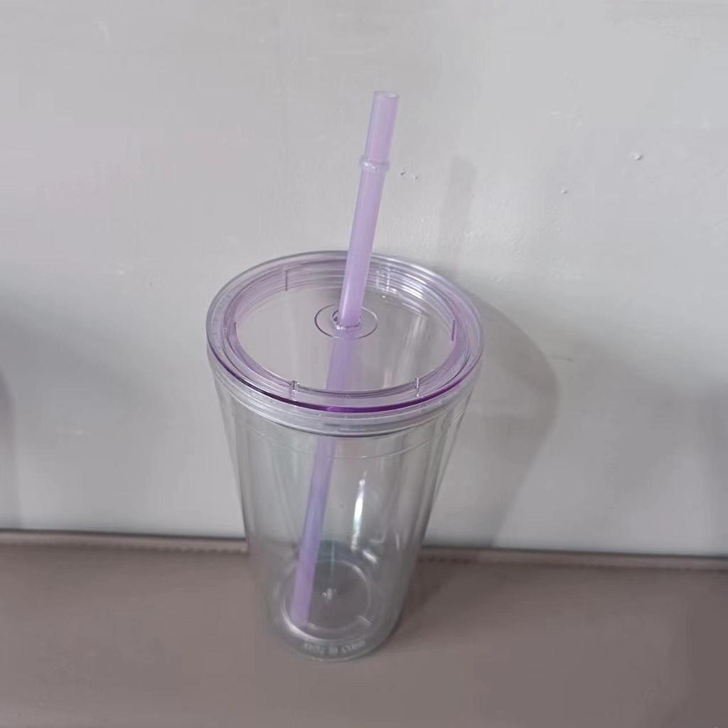 Customizable 16OZ Double-Layer Plastic Straw Cup with Lid and Logo