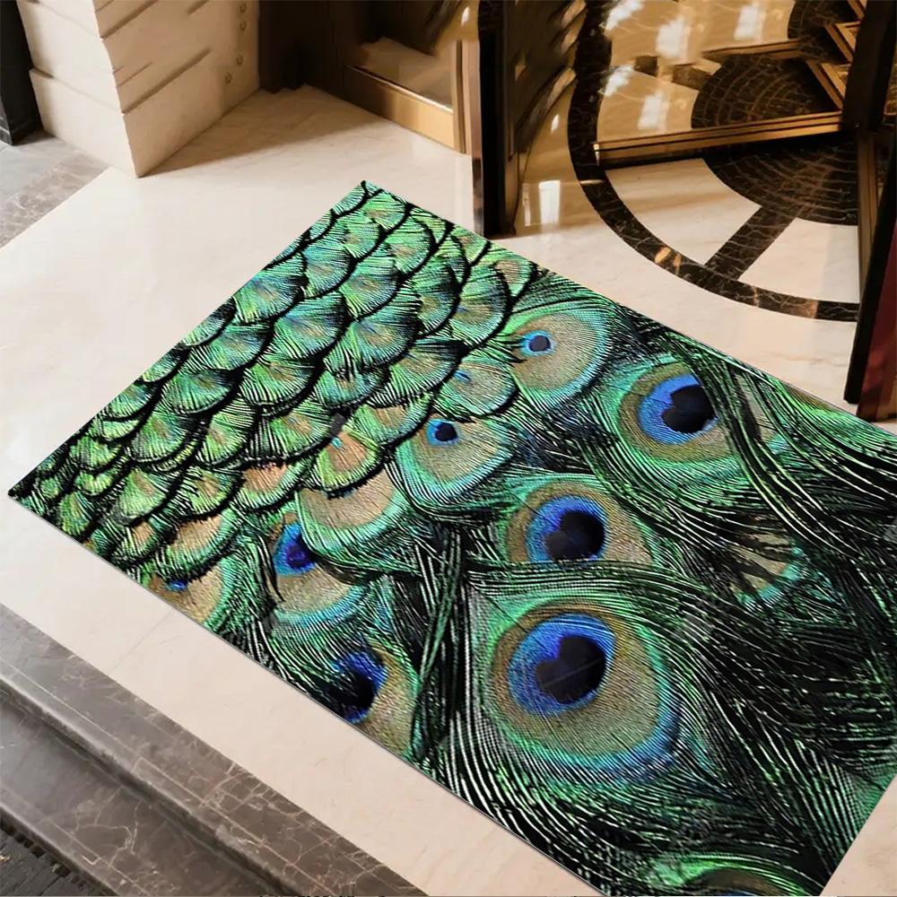 1pc Home Carpet Peacock and Flowers Non-Slip Design for Office Decor Living Room Bedroom Gift