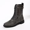 Medium women's boots autumn and winter new round head fashion belt buckle solid color side zipper Martin boots