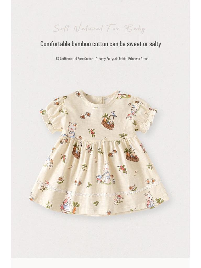Girls' Summer Floral Cotton Princess Dress - Short-Sleeved Fashionable Outfit