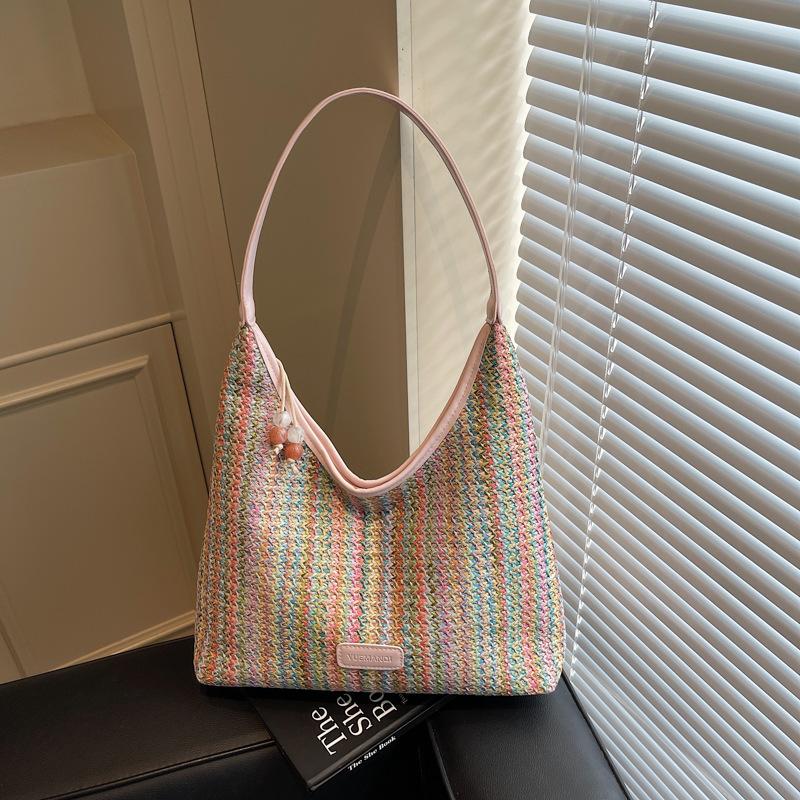 

Woven straw bag women s large-capacity new summer seaside vacation wind beach bag розовый