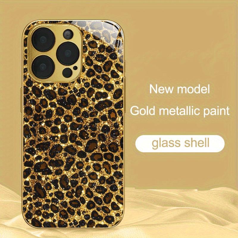 Shining Leopard Print Gold Metallic Paint Tempered Glass Phone Case For iPhone 17 16 15 14 13 12 11 Pro Max Plus 17Air 16E Cover