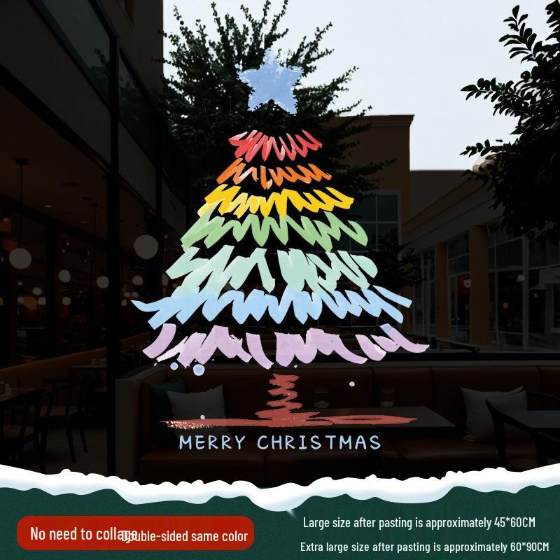 Christmas Santa Claus Window Cling Sticker - Mall Decor Scene, Static Glass Sticker for Door and Window
