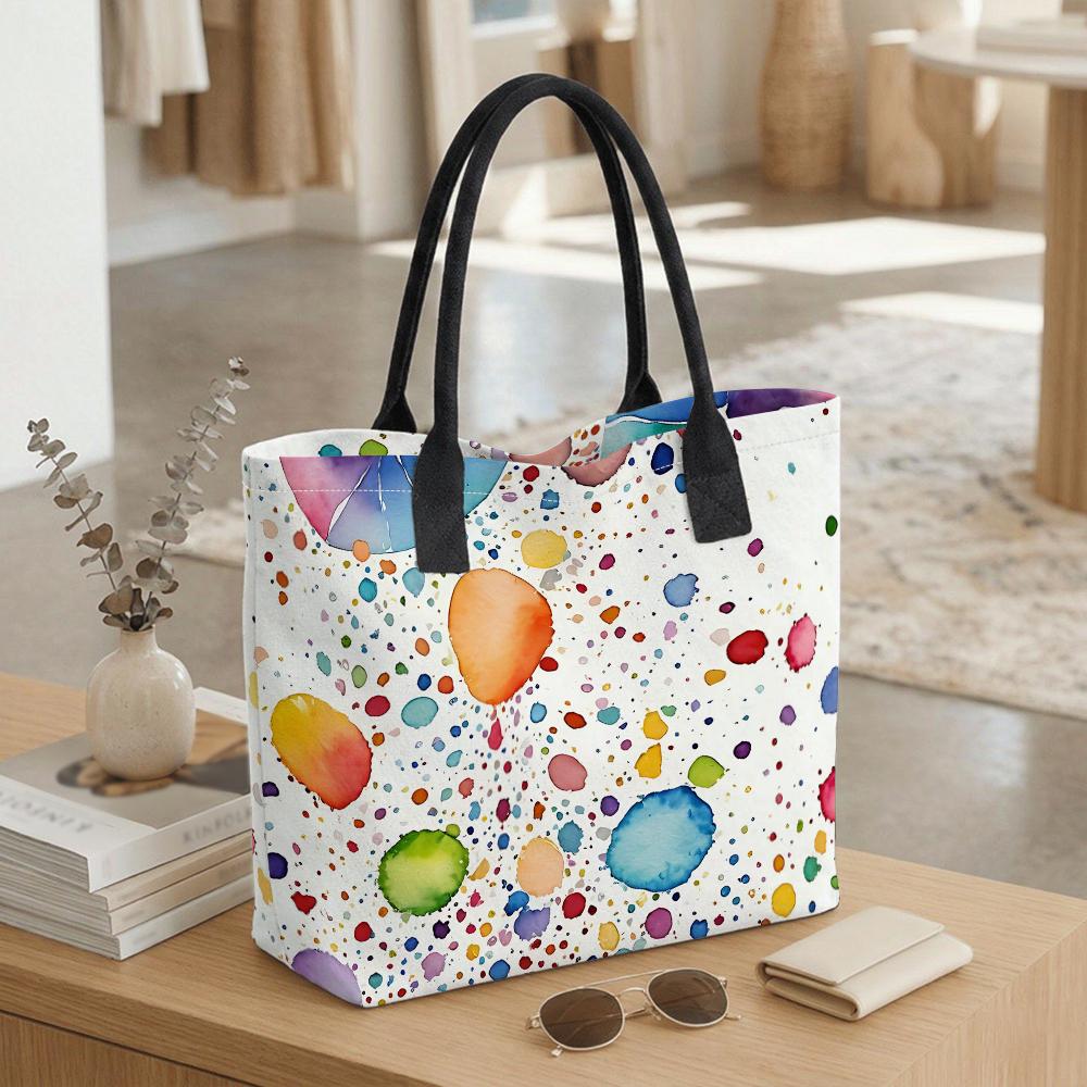 Colorful Watercolor Dots Print Tote Bag Stylish Casual Canvas Shoulder Handbag for Daily Use