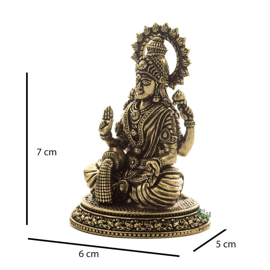 Handcrafted Brass Goddess Laxmi Statue for Home Temple | 2.5" Maa Lakshmi Figurine Idol Murti Sacred Symbol of Wealth | Perfect for Rituals & Gifting