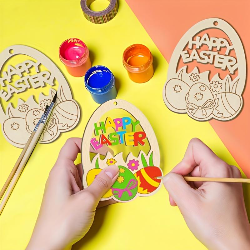 50Pcs Wooden Easter Egg Hanging Ornaments, Paintable DIY Wood Slices, Ideal for Easter Party Decor, Gift Tags & Holiday Crafts