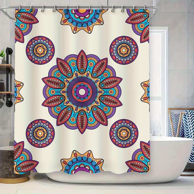 Decoratieve Douchegordijn Set Meerkleurig Mandala Bloemenpatroon, Polyester Stof Waterdicht Voor Badkamers 180 X 180Cm