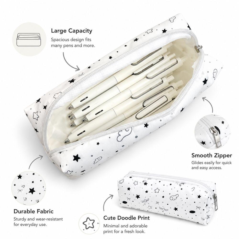 Polka Dot Zipper Pencil Pouch Large Capacity Fabric Pencil Case Pen Storage Bag  Everyday Storage