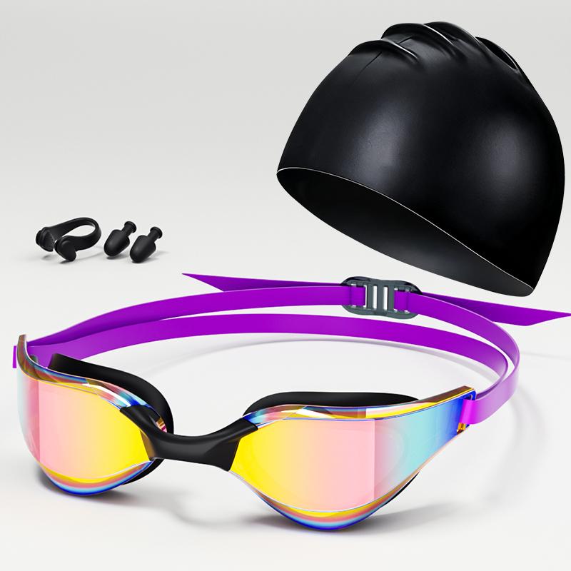Swimming Goggles with Nose Clip Earplugs and Swim Cap Professional Adult Racing High Definition Waterproof Anti-Fog2