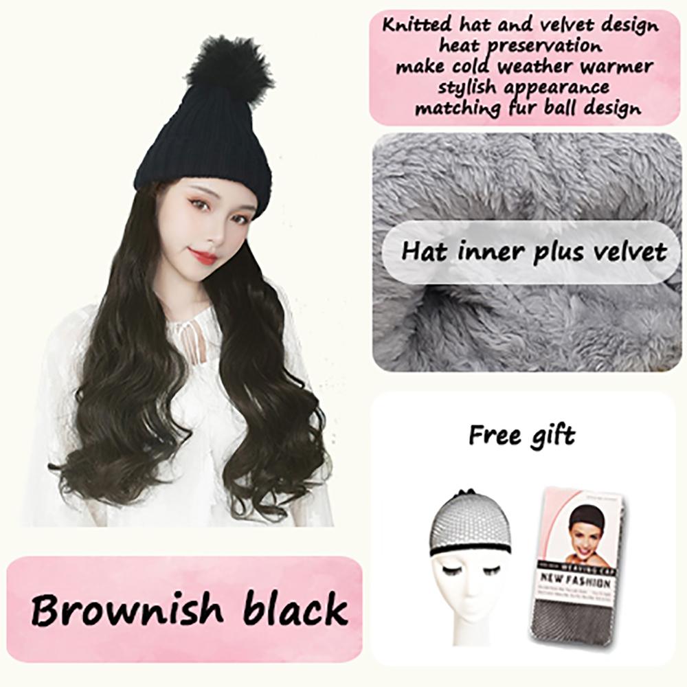 Women's Winter Wig Hat Knitted Hat Long Wave Straight Hair Synthetic Hat Wig