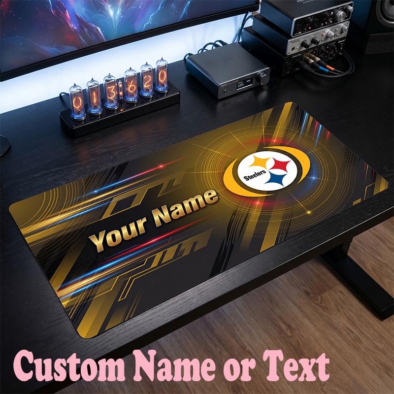 Pittsburgh Steelers Customized Name Text Mouse Pad, Large Desk Mouse Mat Personalized Home Office Present