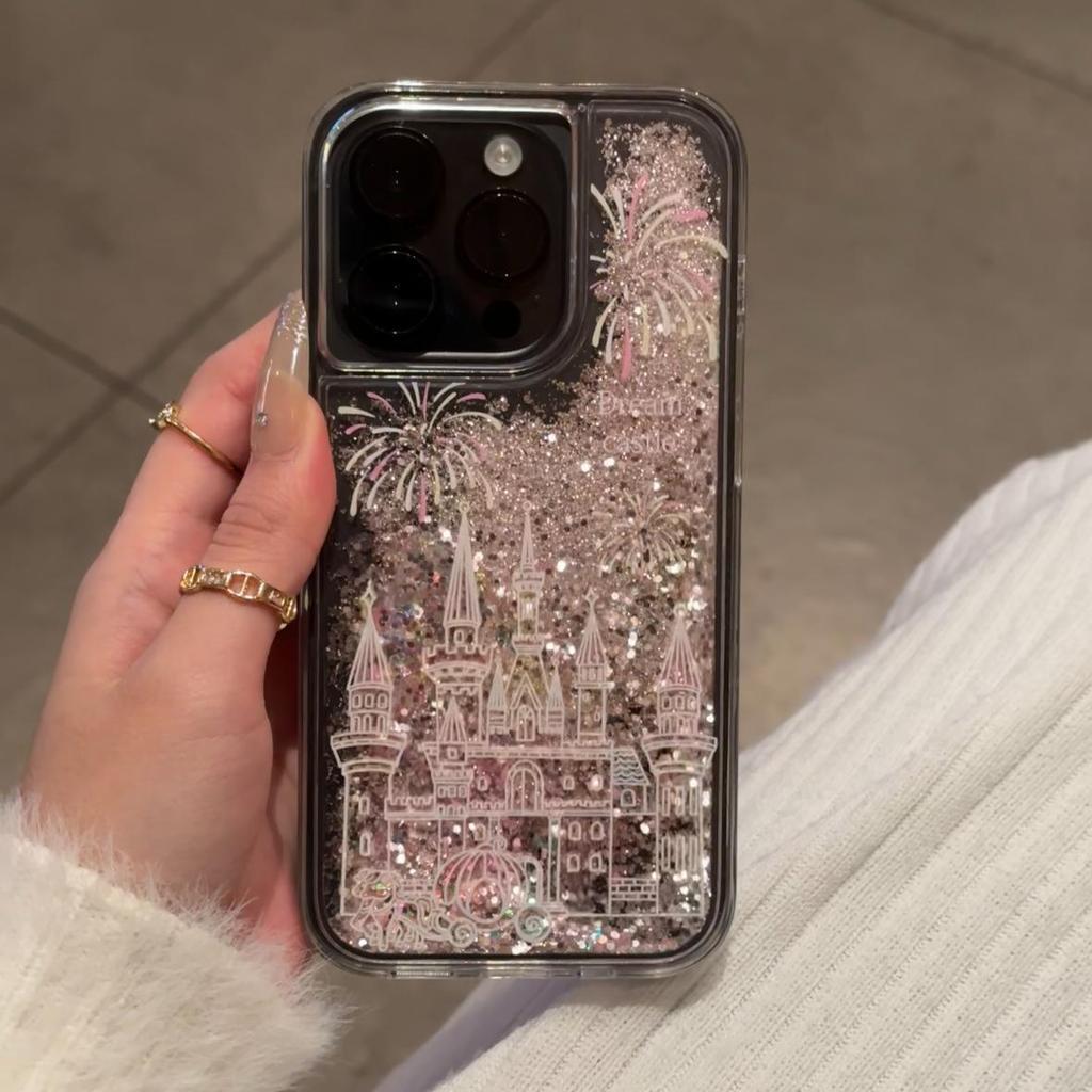 The New Firework Castle Silver Flake Sand Case Is Suitable for The Apple 16promax Transparent Iphone15 Advanced Protective Case