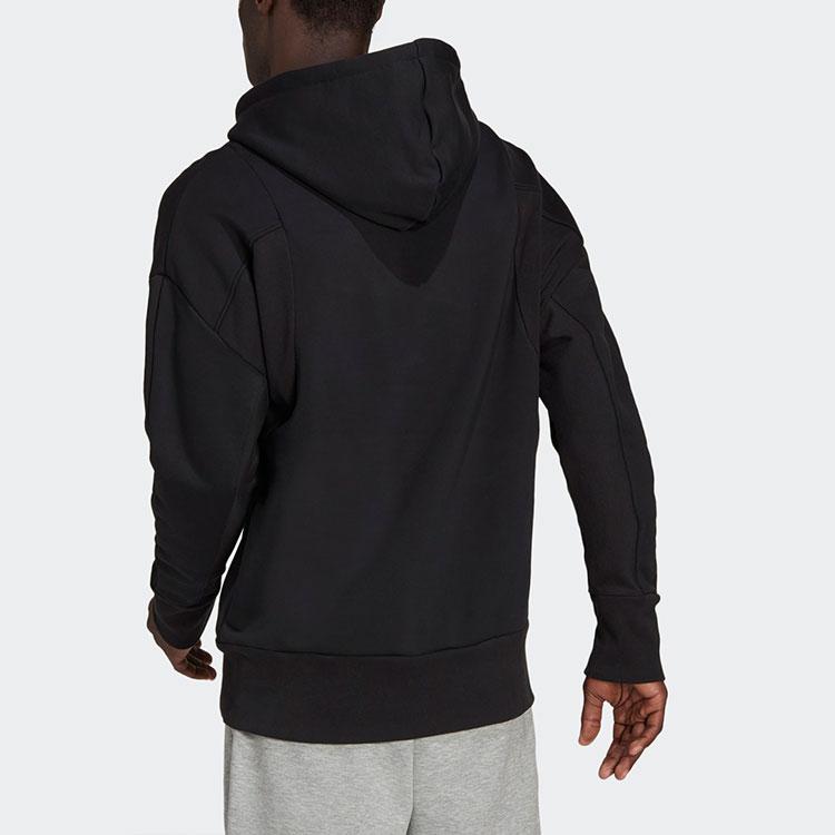 Adidas Logo Print Hooded Pullover Sweatshirt Casual Long Sleeve Tops Men Black HC3479