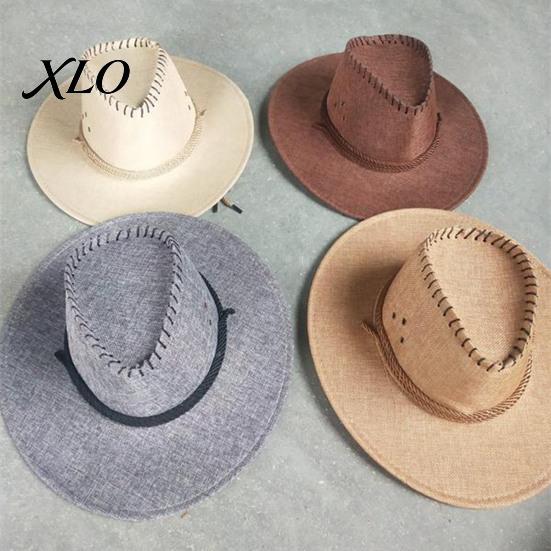 Cappello da Escursionismo da Donna Stile Western Cowboy con Cordino Antivento da Uomo, Cappello a Tesa Larga in Lino Protezione Solare per Viaggi all'Aperto, Costume Cosplay di Halloween, Traspirante