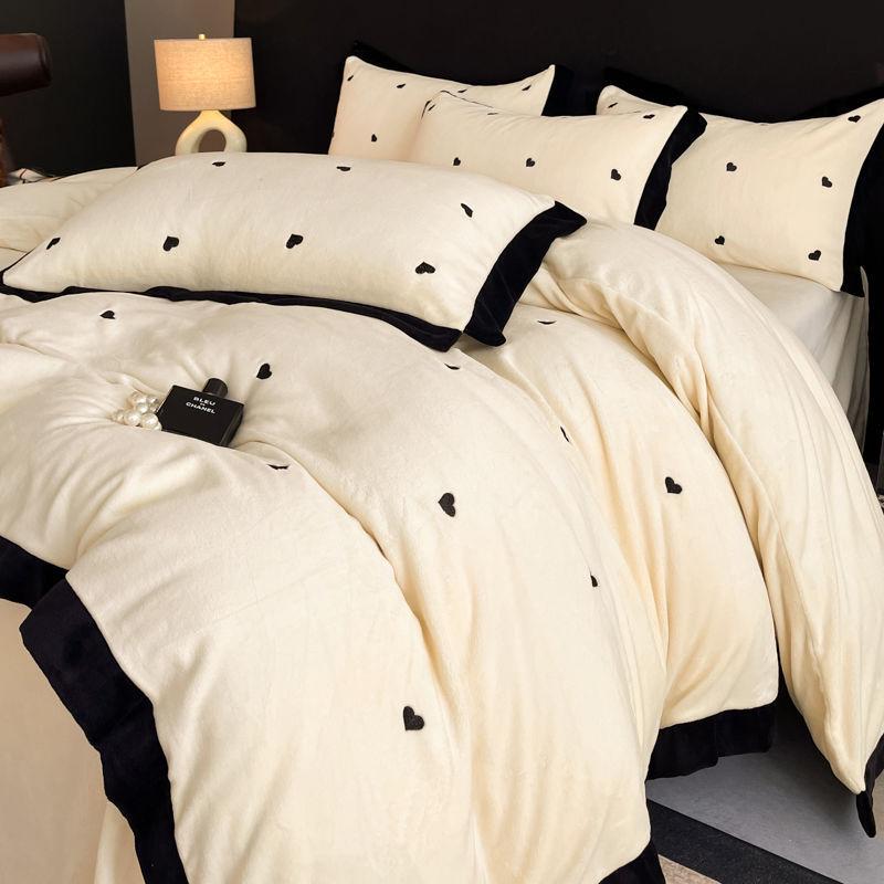 Verdicktes Samt Besticktes Baby Bettwäsche Set - Milchsamt Bettlaken, Bettbezug und Flanell Korallenfleece